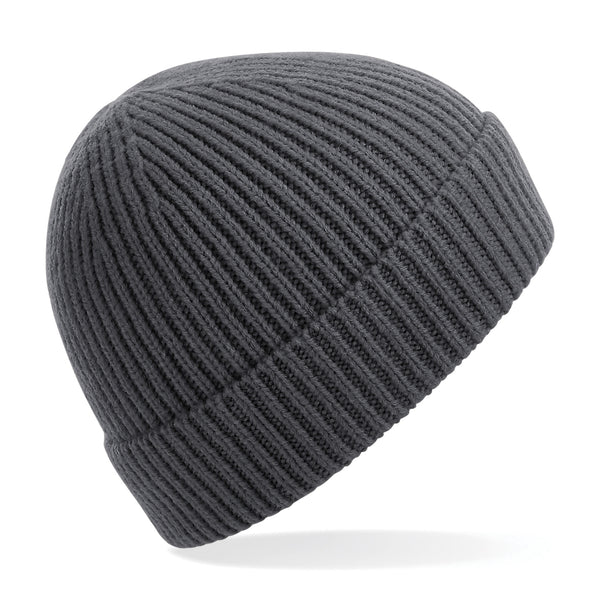 Engineered knit ribbed beanie (Embroidered)